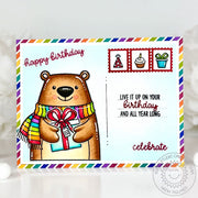 Sunny Studio Stamps Big Bear Postcard-Style Diagonal Rainbow Striped Handmade Birthday Card using Preppy Prints 6x6 Paper Pad
