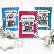 Sunny Studio Stamps Victorian Christmas House Diamond Print DIY Handmade Holiday Card Set using Preppy Prints 6x6 Paper Pad