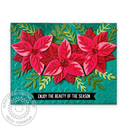 Sunny Studio Stamps Beauty of Season Poinsettia Handmade Holiday Christmas Card using Moroccan Circles 6x6 Embossing Folder