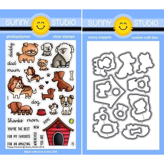 Sunny Studio Puppy Parents Dog & Doghouse 4x6 Clear Craft Stamps & Metal Cutting Dies Set 