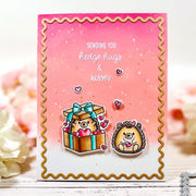 Sunny Studio Sending Hedge Hugs & Kisses Hedgehog in Gift Box Valentine's Day Card using Quill Cuties 4x6 Clear Craft Stamps