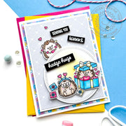 Sunny Studio Hedgehog Hedge Hugs & Kisses Valentine's Day Card using Quill Cuties Clear Stamps & Radiating Circles Craft Dies