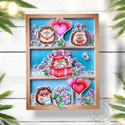 Sunny Studio Hedgehogs & Tulip Flowers Love-Themed Handmade Valentine's Day Shaker Card using Quill Cuties Clear Craft Stamps