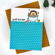 Sunny Studio Quill You Be Mine Hedgehog in Bubble Bath Handmade Valentine Card using Quill Cuties Clear Craft Stamps