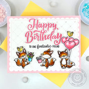 Sunny Studio Stamps Scalloped Punny Fox Friend Handmade DIY Birthday Card using Quilted Hearts Landscape Background Craft Die