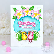 Sunny Studio Cockatiel Birds with Radiant Plumeria Flowers & Leaves DIY Summer Card using Tropical Birds Clear Craft Stamps