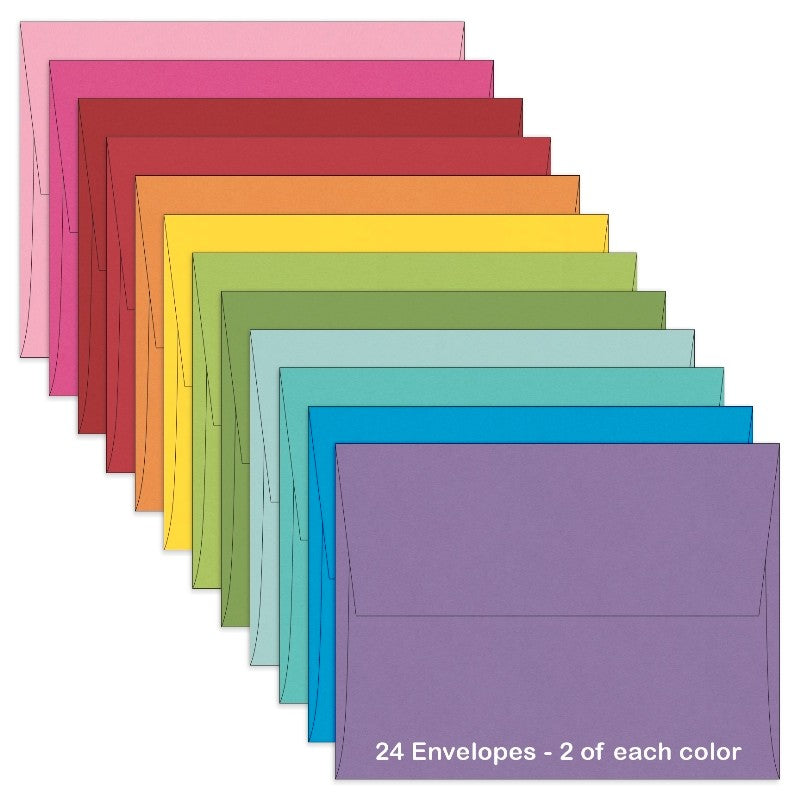 Sunny Studio Stamps Rainbow 24 ct. A2 sized Envelope Assortment Pack- 12 colors x 2 of each color