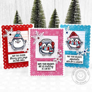 Sunny Studio Penguin Mini Scalloped Winter Holiday Christmas Card Set using Inside Greetings Seasons Clear Sentiment Stamps