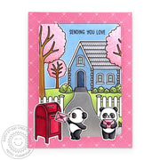 Sunny Studio Stamps Panda With Letter & Red Mailbox Sending You Love Handmade Card using Rounded Rectangle Window Craft Dies