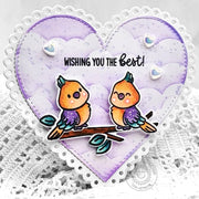 Sunny Studio Purple Love Birds Wishing You The Best Handmade Card using Clear Stamps, Scalloped & Stitched Heart Craft Dies