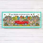 Sunny Studio Mice with Autumn Leaves & Pick-up Truck Fall Scene DIY Slimline Card using Scenic Route House Clear Craft Stamps