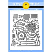 Sunny Studio Sleigh Ride Surprise Holiday Metal Cutting Craft Dies featuring Christmas Tree, Gifts, Santa Bag, Wreath & Holly