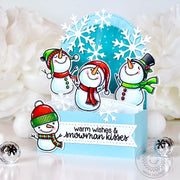 Sunny Studio Warm Wishes Snowmen Handmade Winter Holiday Pop-up Box Christmas Card using Snowman Kisses Clear Craft Stamps