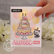 Sunny Studio Sweet 16 Gold Leaf Birthday Cake with Light-up Candles & Panda Bear Card (using Special Day 4x6 Clear Stamps)
