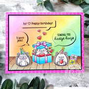 Sunny Studio Rainbow Hedgehog Birthday Party with Speech Bubbles Handmade DIY Card using Quill Cuties Clear Craft Stamps