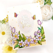 Sunny Studio "You are Awesome" Daffodil & Tulip Flowers & Butterflies Handmade Card using Spring Garland Clear Craft Stamps