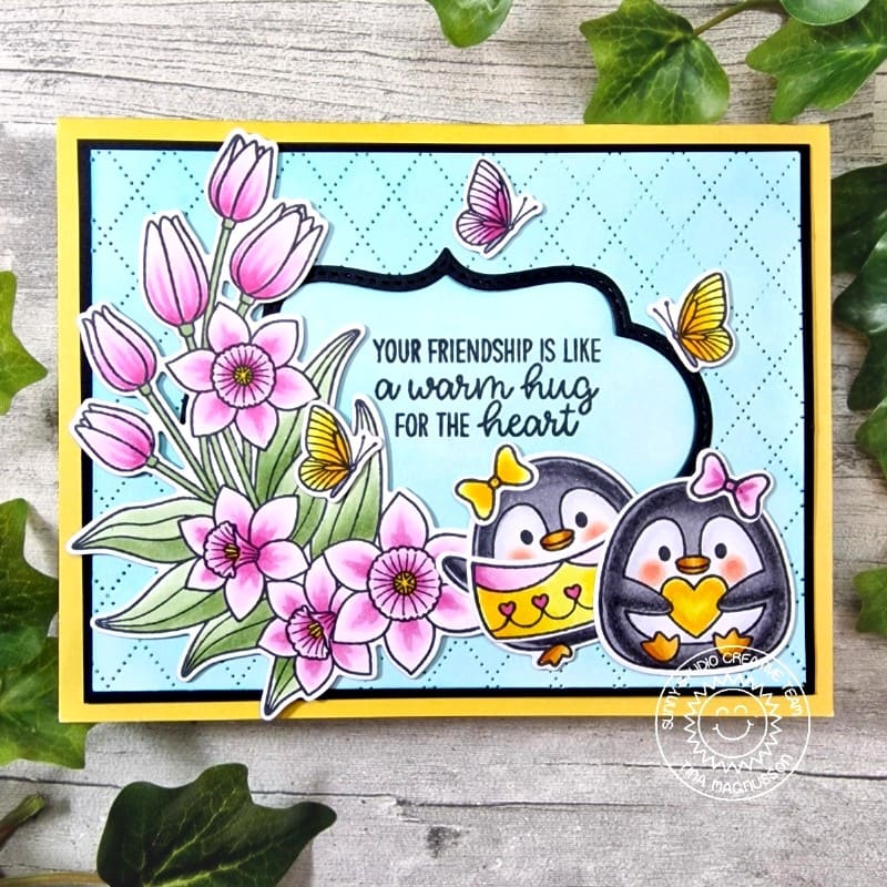 Sunny Studio Clear 4x6 Sentiment Inside Greetings Friends Stamps