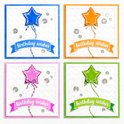 Sunny Studio Bold Balloons Star Birthday Card Set by Mendi Yoshikawa using Bold Balloons 4x6 Clear Layering Craft Stamps