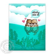 Sunny Studio Otters with Transparent Vellum Lake "Otterly Adore You" Punny Summer Card using My Otter Half Clear Craft Stamps