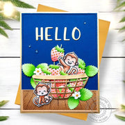 Sunny Studio Stamps Monkeys in a Bowl of Strawberries DIY Handmade Hello Card using Strawberry Patch Metal Cutting Craft Dies