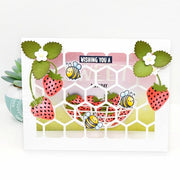 Sunny Studio Stamps Sweet Strawberries in Basket Honeycomb Handmade DIY Birthday Card using Strawberry Patch Metal Craft Dies