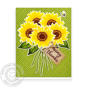 Sunny Studio Yellow & Green Fall Flower Bouquet Many Thanks Thank You Card using Sunflower Fields Clear Layering Craft Stamps