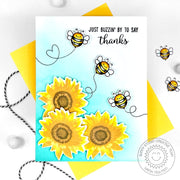 Sunny Studio Bumblebees and Sunflowers DIY Handmade Thank You Card using Sunflower Fields Layering Layered Clear Craft Stamps