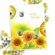 Sunny Studio Sunflowers & Bumblebees DIY Handmade Thank You Card using Sunflower Fields Layering Layered Clear Craft Stamps