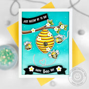 Sunny Studio Just Buzzin' By To Say Happy Bee Day Punny Beehive DIY Birthday Card using Sweet As Can Bee Clear Craft Stamps