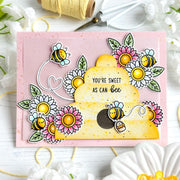 Sunny Studio Beehive with Honey Bees Bumblebee Handmade DIY Card by Leanne West using Sweet As Can Bee 4x6 Clear Craft Stamps