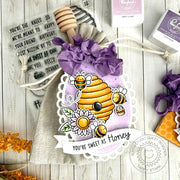 Sunny Studio Bees with Beehive Gold & Purple Scalloped Oval DiY Handmade Card Gift using Sweet As Can Bee Clear Craft Stamps
