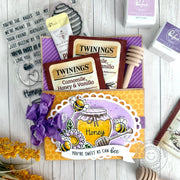 Sunny Studio Stamps Bee with Honey Jar Gold & Purple Handmade Card & Gift using Scalloped Oval Mat 3 Metal Cutting Craft Dies