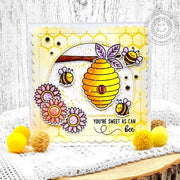Sunny Studio Bees with Beehive Pink & Yellow Scalloped Square Handmade DIY Card using Sweet As Can Bee Clear Craft Stamps