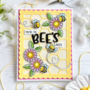 Sunny Studio Stamps Honey Bee Bumblebee with Flowers & Honeycomb Background Card using Frilly Frames Hexagon Metal Craft Dies