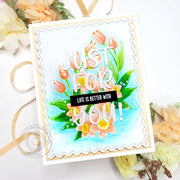 Sunny Studio "Just For You" Spring Daffodil & Tulips Floral Flowers Handmade Card using Spring Garland 4x6 Clear Craft Stamps