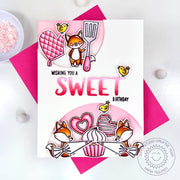Sunny Studio Stamps Fox Baking Cookies & Cupcakes Handmade Sweet Birthday Card using Sydney Alphabet Metal Cutting Craft Dies