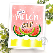 Sunny Studio Stamps Cat Sleeping on Watermelon Slice Handmade Thank You Card using Sydney Alphabet Metal Cutting Craft Dies