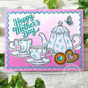 Sunny Studio Stamps Pink & Aqua Teapot & Teacups Handmade Mother's Day Card using Icing Rectangle Metal Cutting Craft Dies