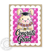 Sunny Studio Big Bunny wearing Lei Pink Gingham Scalloped Congrats Grad Graduation Card using The Graduate Clear Craft Stamps