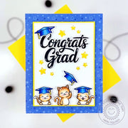 Sunny Studio Congrats Grad Cats Blue & Gold Congratulations DIY Graduation Card using The Graduate Clear Craft Stamps & Dies
