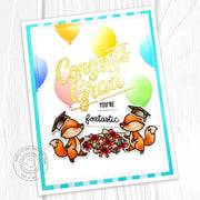 Sunny Studio: "Congrats Grad" Fox with Colorful Balloons DIY Handmade Graduation Card using The Graduate Clear Craft Stamps