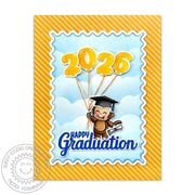 Sunny Studio Monkey Holding Number Balloons Graduation Card using Monkey Business & The Graduate Clear Craft Stamps & Dies