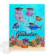 Sunny Studio Fish, Octopus, & Manatee in Ocean Handmade Happy Graduation Card using The Graduate Clear Craft Stamps & Dies