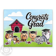 Sunny Studio Congrats Grad Dogs with Dog House Congratulations Graduation Card using The Graduate Clear Craft Stamps & Dies