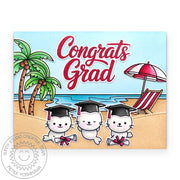 Sunny Studio Congrats Grad Seals at the Beach Ocean Graduation Card using The Graduate & Sealiously Sweet Clear Craft Stamps