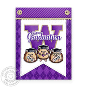 Sunny Studio Hedgehogs University of Washington UW College Graduation Card using The Graduate Clear Craft Stamps & Metal Dies