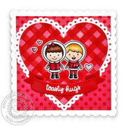 Sunny Studio Stamps Red Gingham Heart Winter Holiday Christmas Card using Scalloped Square 1 Small Metal Cutting Craft Dies