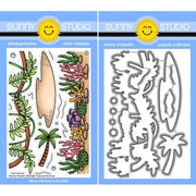 Sunny Studio Tropical Scenes Beach, Ocean, & Jungle Borders 4x6 Clear Craft Stamps & Metal Cutting Dies Set