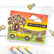 Sunny Studio Vintage Pickup Truck & Autumn Leaves DIY Handmade Fall Wishes Card using Truckloads of Love Clear Craft Stamps