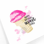 Sunny Studio Strawberry Ice Cream Cone DIY Handmade Birthday Card using Two Scoops 4x6 Layering Layered Clear Craft Stamps
